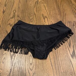 Swimsuits for all Womens Black Skirted Fringe Brief Bikini Swim Bottom Size 18